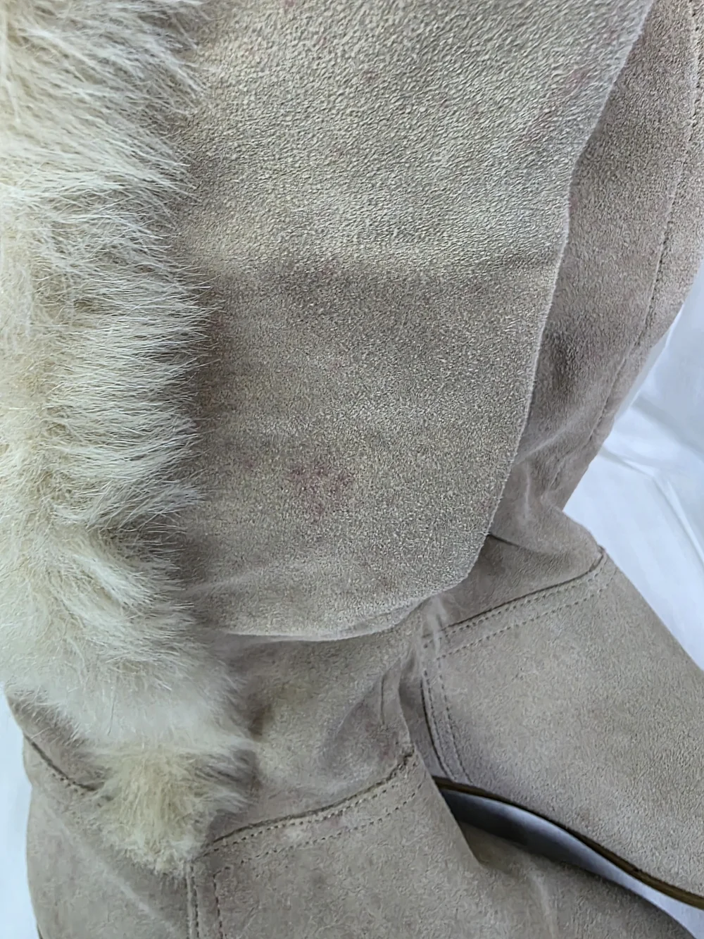 Aldo Beige Suede-Look Over-the-Knee Boots with Faux Fur Trim